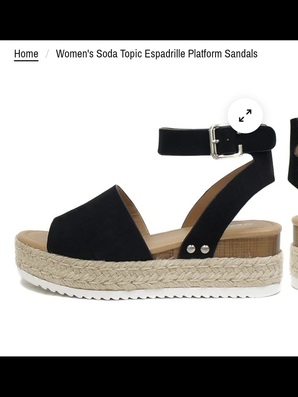 Soda Black Espadrille Platform Sandal with Ankle Buckle